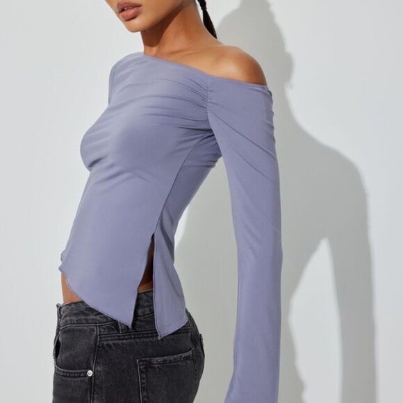 Garage Off Shoulder Asymmetric Long Sleeve Top - Picture 2 of 5